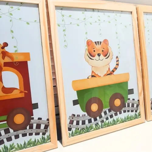 Quadros de Animais Selvagens Safari Aquarela 33x43 com Vidro