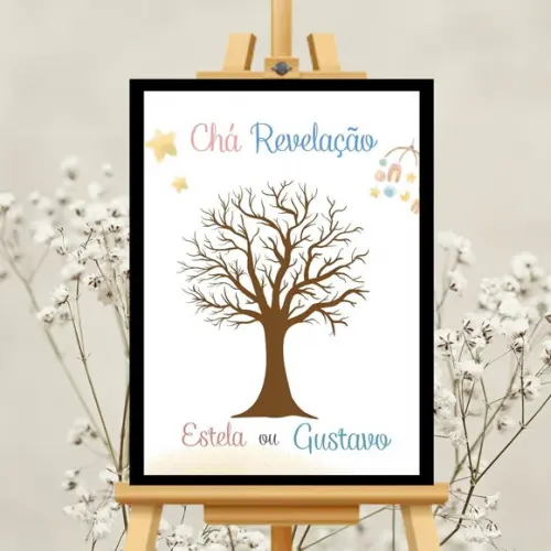 Quadros de Apostas Chá Revelação Decorativo + 2 Carimbeiras