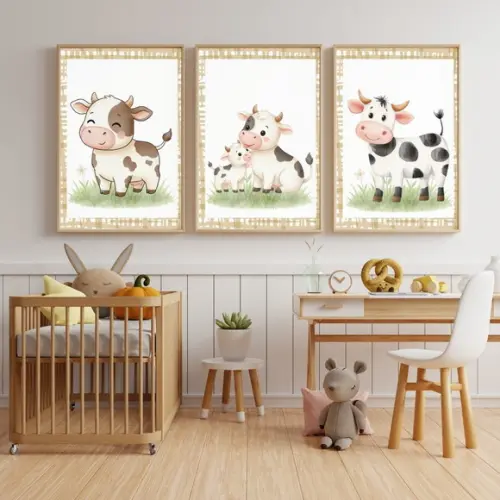 Quadros Decorativos Bebê Fazendinha com Vidro e Moldura