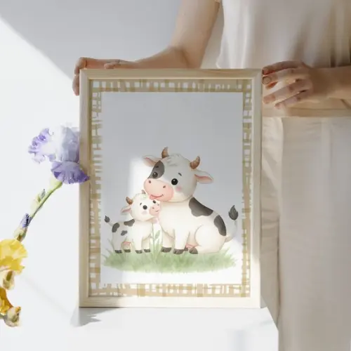 Quadros Decorativos Bebê Fazendinha com Vidro e Moldura