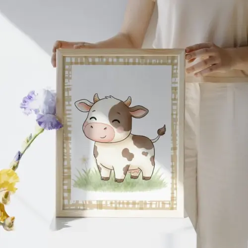 Quadros Decorativos Bebê Fazendinha com Vidro e Moldura