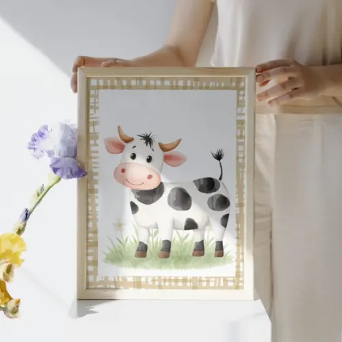 Quadros Decorativos Bebê Fazendinha com Vidro e Moldura