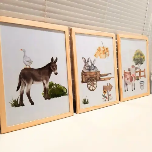 Quadros Decorativos Fazendinha Burrinho Vaca Aquarela 33x43