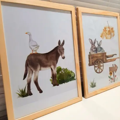 Quadros Decorativos Fazendinha Burrinho Vaca Aquarela 33x43