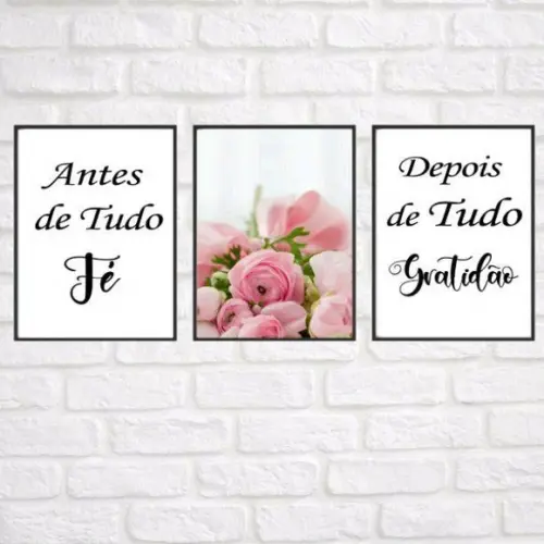 quadros decorativos p quarto gratidao com flores moldura
