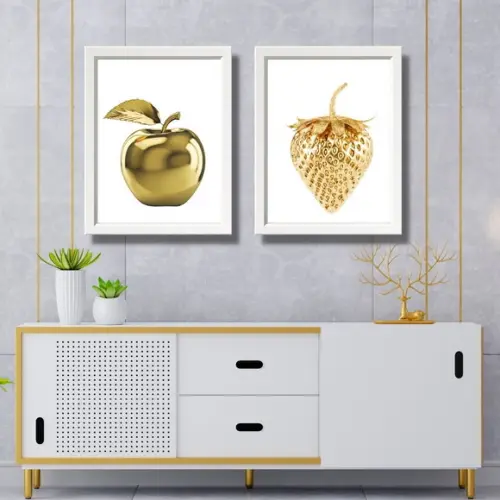 Quadros Decorativos para Cozinha Frutas Dourada 33x43cm