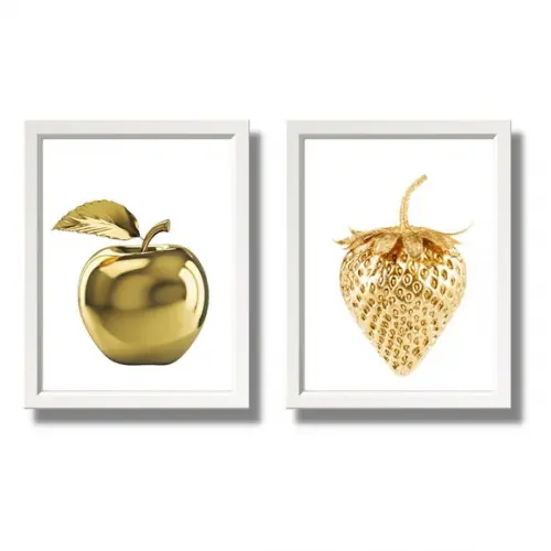 Quadros Decorativos para Cozinha Frutas Dourada 33x43cm