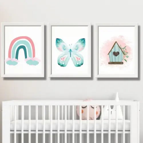 Quadros Decorativos para Quarto de Bebe Menina Casinha 33x43