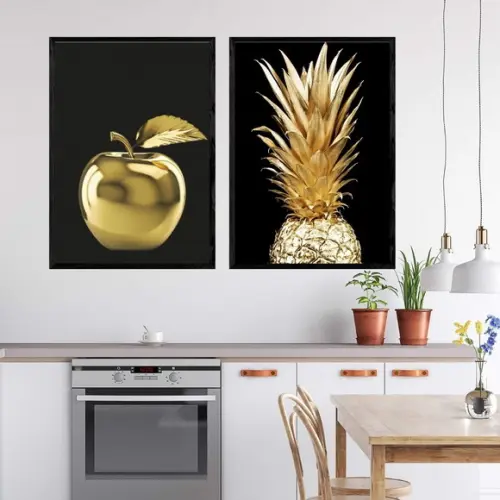 Quadros Decorativos para Cozinha Moderno Dourado 33x43cm