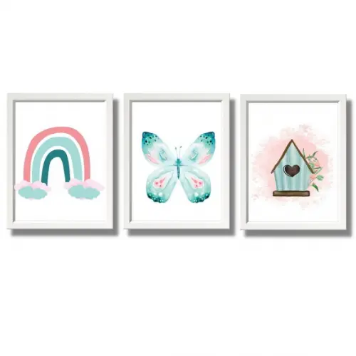 Quadros Decorativos para Quarto de Bebe Menina Casinha 33x43