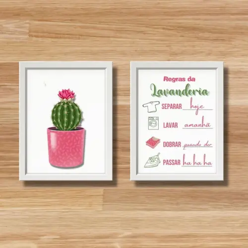 Quadros Decorativos Regras da Lavanderia com Moldura e Vidro