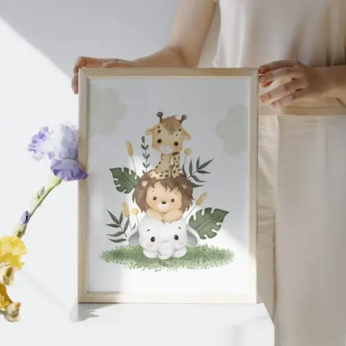 Quadros Decorativos Safari com Nome da Criança | com Vidro