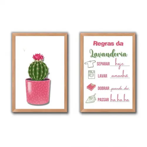 Quadros Decorativos Regras da Lavanderia com Moldura e Vidro