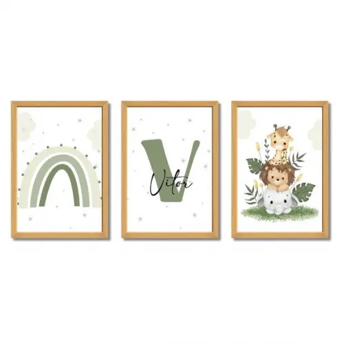 Quadros Decorativos Safari com Nome da Criança | com Vidro