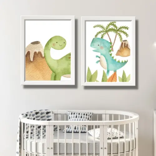 Quadros Dino para Quarto de Bebe Moldura com Vidro 23x33 cm