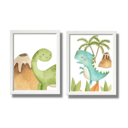 Quadros Dino para Quarto de Bebe Moldura com Vidro 23x33 cm