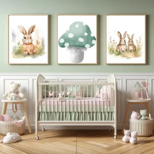 Quadros Fofos para Quarto de Bebê Menina Coelho com Vidro