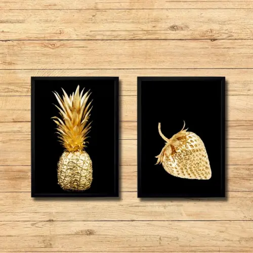 Quadros Grande para Cozinha com Moldura e Vidro Preto Frutas
