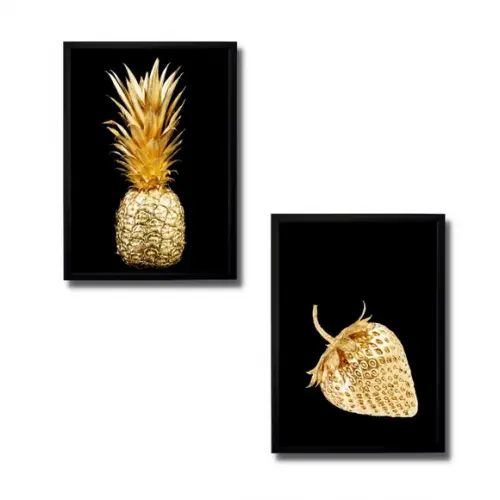 Quadros Grande para Cozinha com Moldura e Vidro Preto Frutas