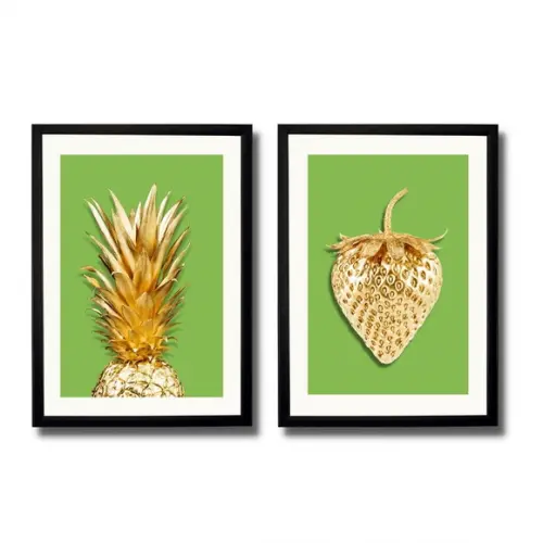 Quadros Grande para Cozinha Fundo Verde Frutas 33x43cm