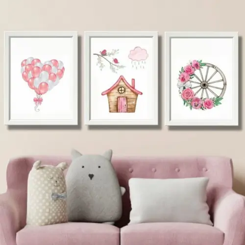 Quadros Infantil Decorativo Quarto de Menina Moldura/vidro