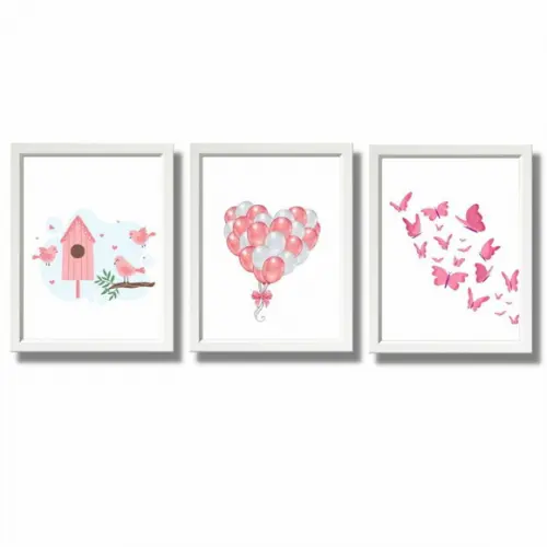 Quadros Infantil Decorativo Quarto de Menina 33x43 C/vidro
