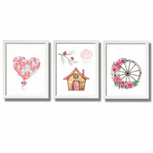 Quadros Infantil Decorativo Quarto de Menina Moldura/vidro