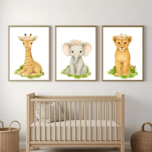 Quadros Infantil Feminino Safari Quarto de Menina com Vidro