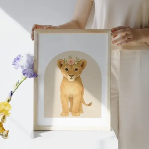 Quadros Infantil Quarto de Menina Animais Safari com Vidro