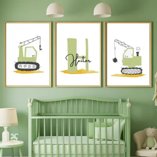 Quadros Infantil Quarto de Menino Trator Verde Personalizado