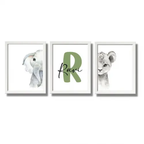 Quadros Infantil Safari Personalizado com Nome 23x33 cm