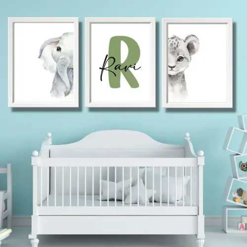 Quadros Infantil Safari Personalizado com Nome 23x33 cm