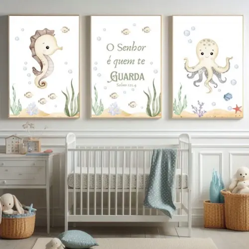 Quadros Infantis Decorativos | Fundo do Mar Frase Bíblica