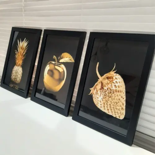 Quadros para Cozinha Frutas Douradas Moldura com Vidro 23x33