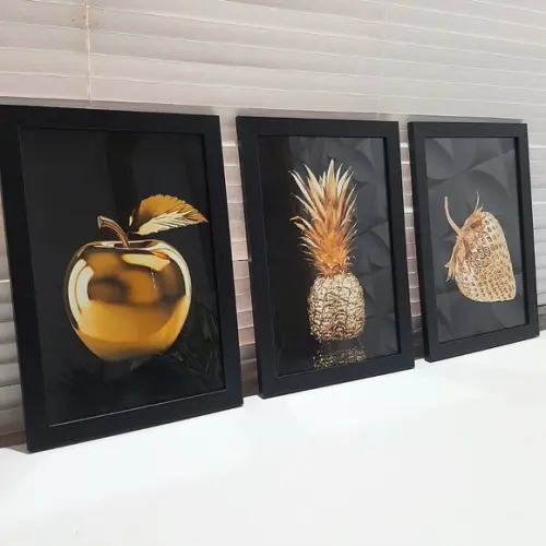 Quadros para Cozinha Frutas Douradas Moldura com Vidro 23x33