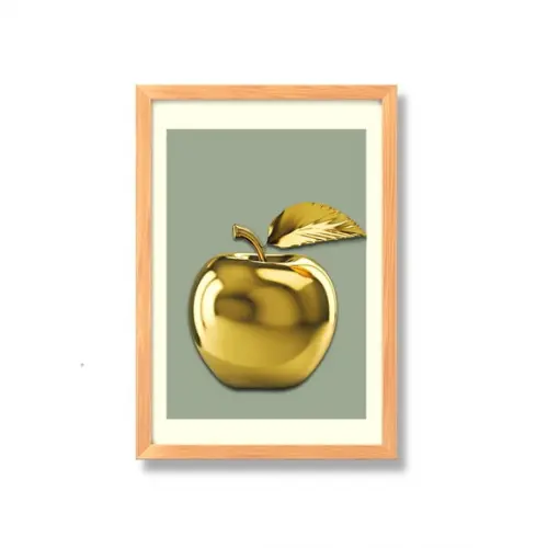 Quadros para Cozinha Moderna Abacaxi e Maçã Dourado 33x43 cm