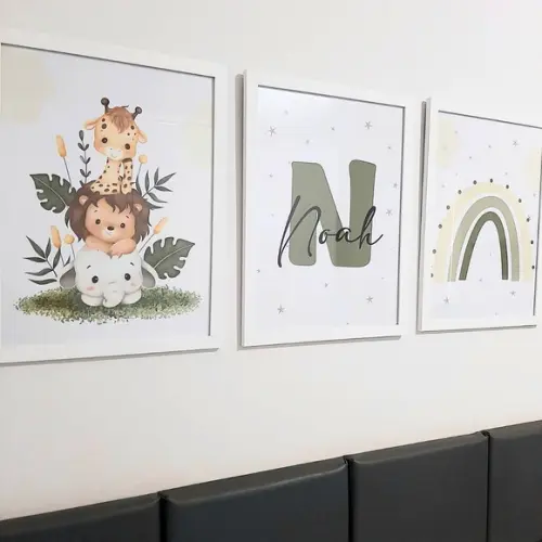 Quadros para Quarto de Bebe Animais Fofinhos Safari com Nome