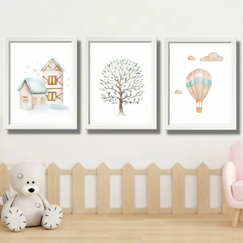 Quadros para Quarto de Bebe Moldura Branca com Vidro 33x43