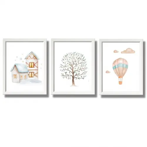 Quadros para Quarto de Bebe Moldura Branca com Vidro 33x43