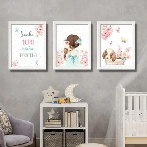 Quadros para Quarto de Menina Aquarela Sonhe Alto 30x40 cm