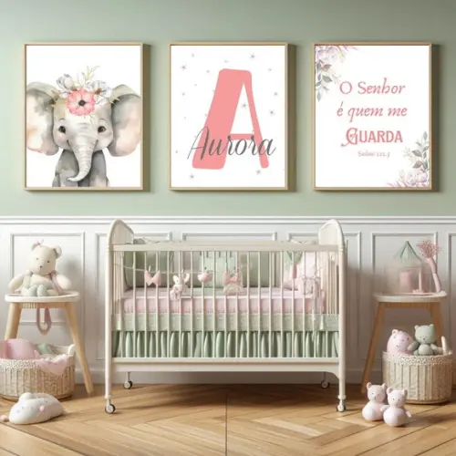 Quadros para Quarto de Menina Animais Frase Moldura e Vidro