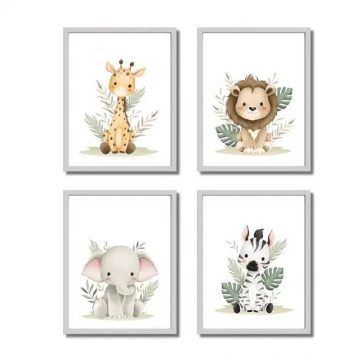 Quadros para Quarto de Menino Tema Safari Moldura com Vidro