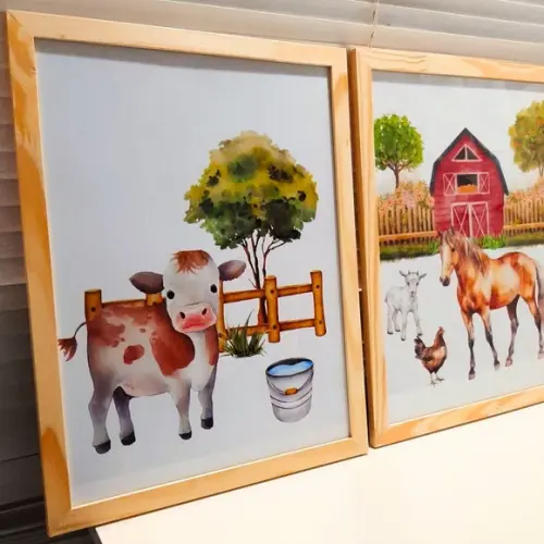 Quadros para Quarto Infantil Fazenda Cavalo Aquarela 33x43cm