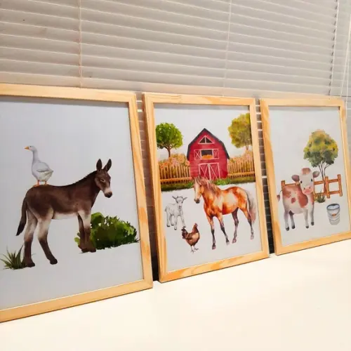 Quadros para Quarto Infantil Fazenda Cavalo Aquarela 33x43cm