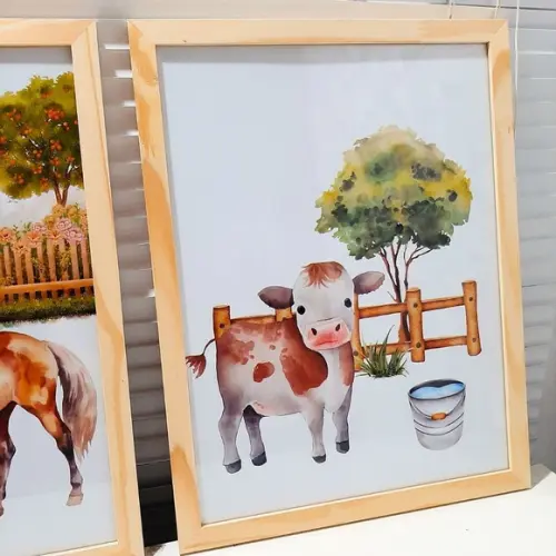 Quadros para Quarto Infantil Fazenda Cavalo Aquarela 33x43cm