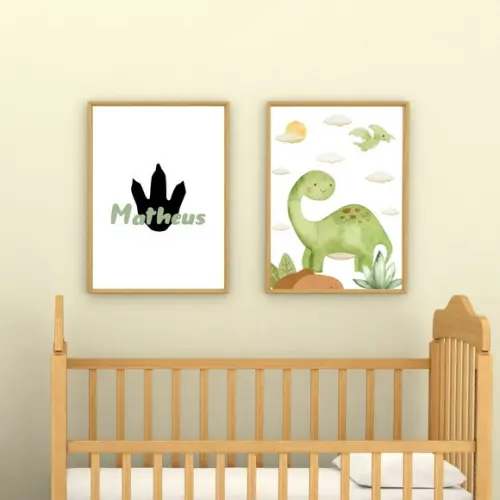 Quadros Personalizados Dinossauro Infantil Moldura com Vidro