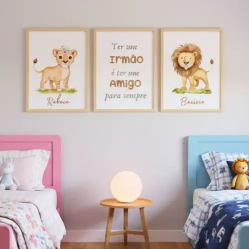 Quadros Quarto Compartilhado Irmãos Safari com Vidro