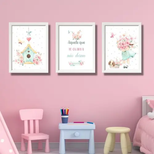 Quadros Quarto de Menina Aquarela com Frase 33x43 cm