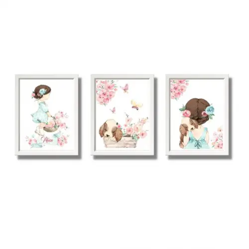 Quadros Quarto de Menina Aquarela Jardim Encantado 33x43cm