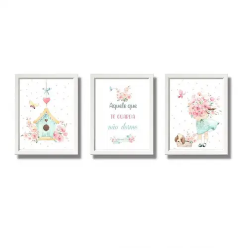 Quadros Quarto de Menina Aquarela com Frase 33x43 cm